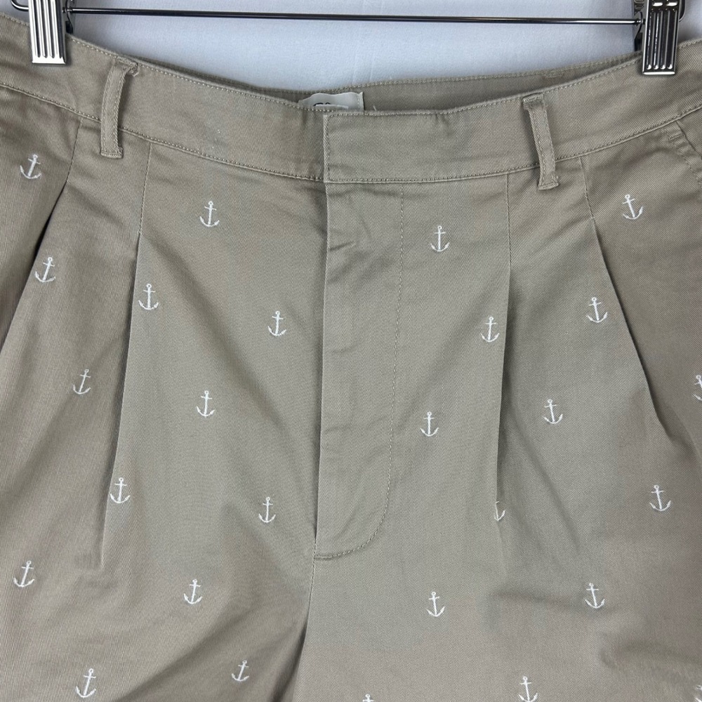 J.Crew Womens Khaki Tan Anchor Embroidered Pleated Cuffed Shorts 10 Nautical - Picture 3 of 6